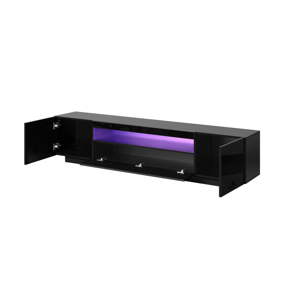 Oikiture TV Cabinet Entertainment Unit Stand Gloss RGB LED Furniture Black 180CM-Entertainment Unit-PEROZ Accessories