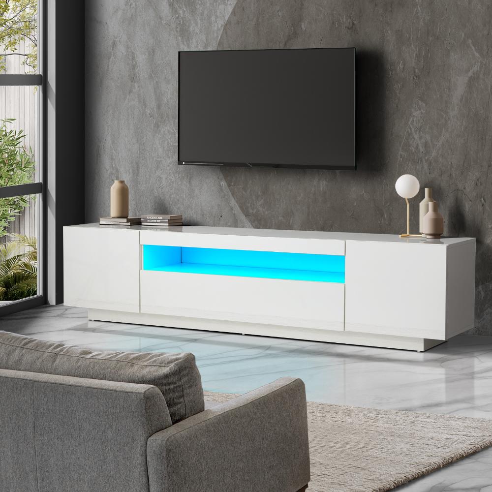 Oikiture TV Cabinet Entertainment Unit Stand Gloss RGB LED Furniture White 180CM-Entertainment Unit-PEROZ Accessories