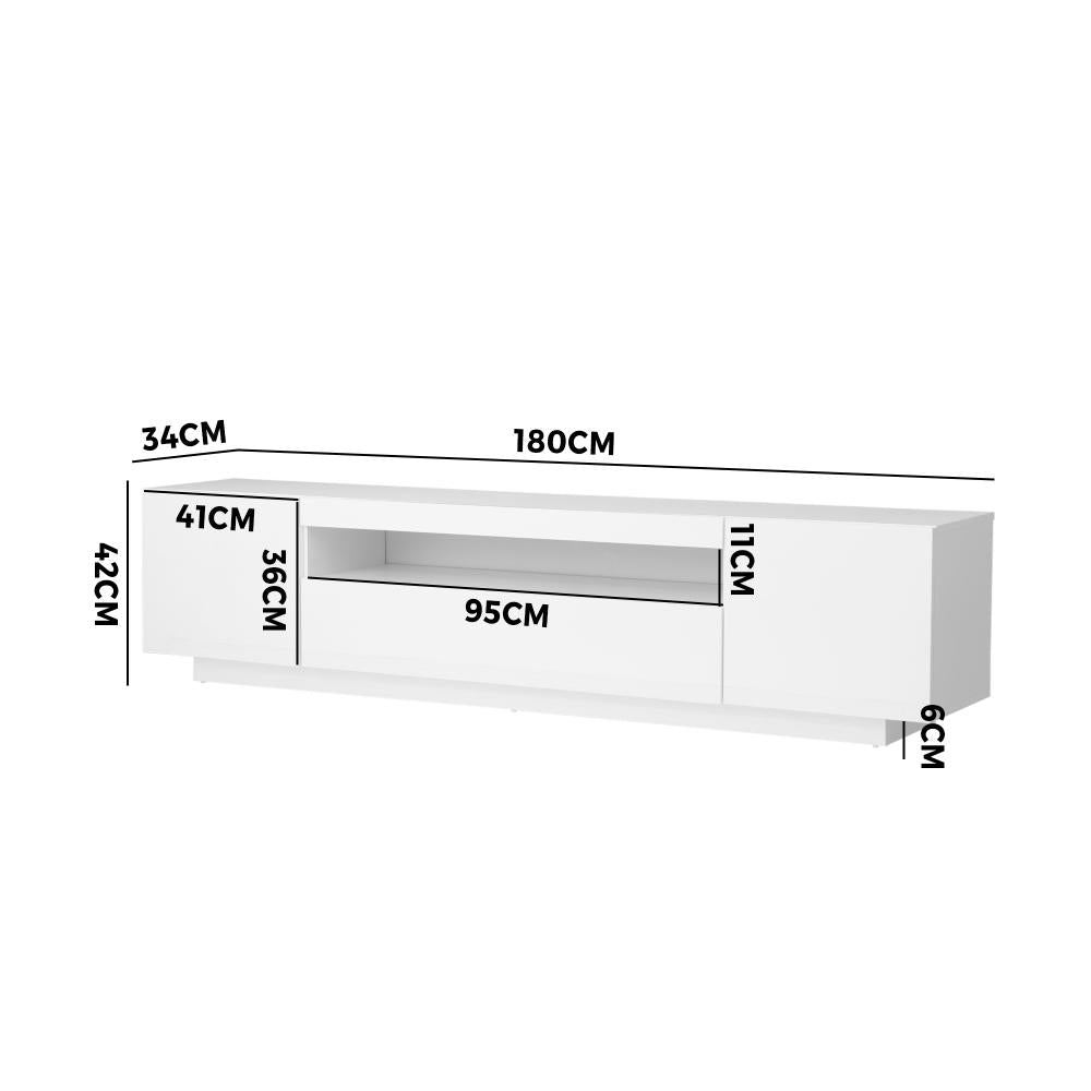 Oikiture TV Cabinet Entertainment Unit Stand Gloss RGB LED Furniture White 180CM-Entertainment Unit-PEROZ Accessories