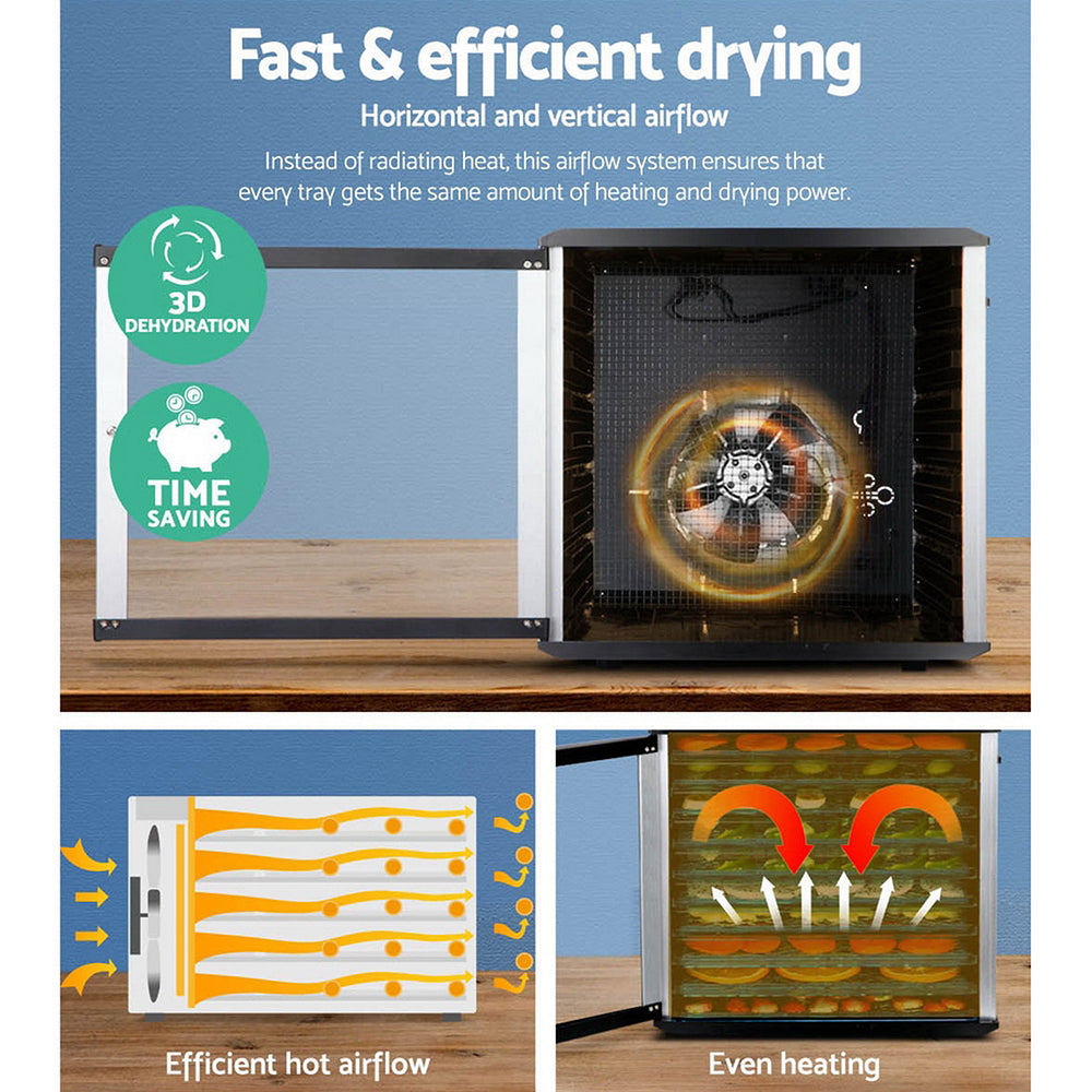 Devanti Commercial Food Dehydrator with 10 Trays-Appliances &gt; Kitchen Appliances-PEROZ Accessories