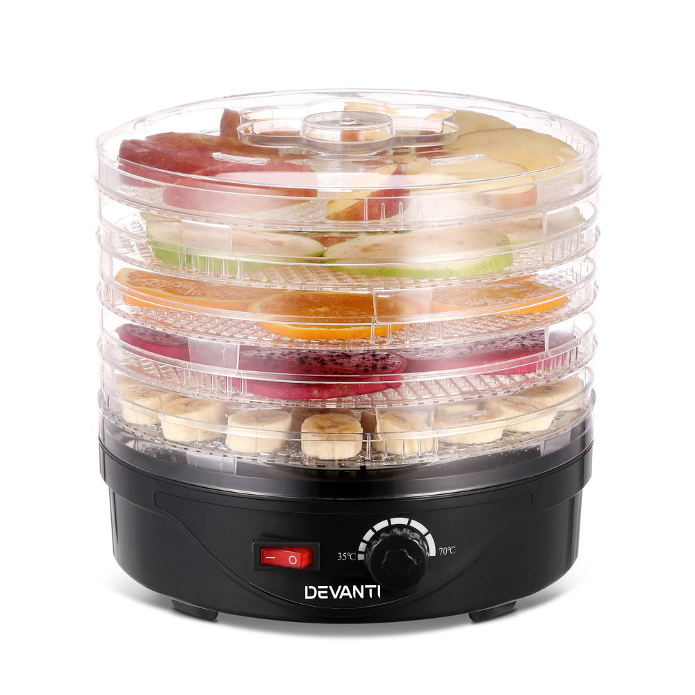 Devanti 5 Trays Food Dehydrator Fruit Dehydrators Pet Beef Jerky Dryer Black-Appliances > Kitchen Appliances-PEROZ Accessories