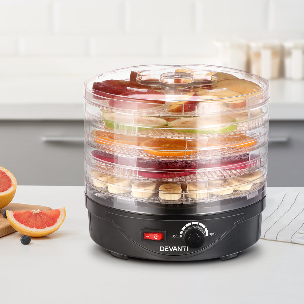 Devanti 5 Trays Food Dehydrator Fruit Dehydrators Pet Beef Jerky Dryer Black-Appliances > Kitchen Appliances-PEROZ Accessories