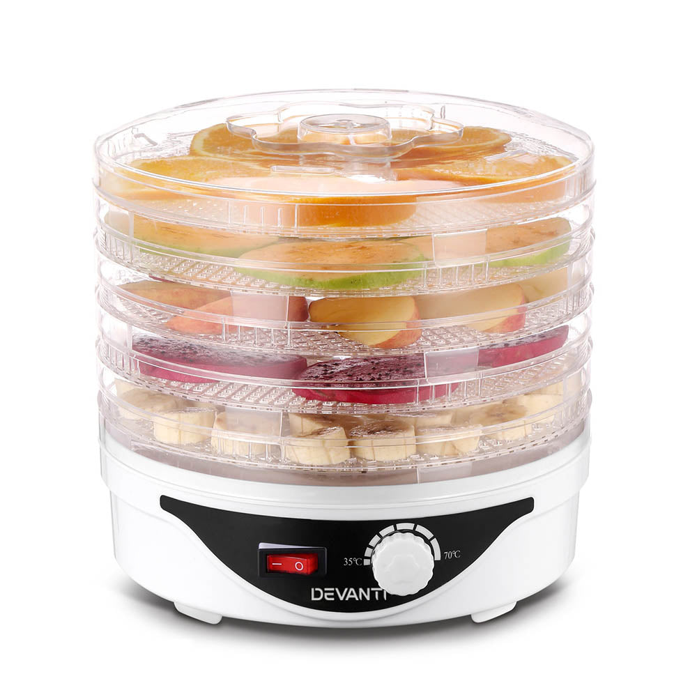 Devanti 5 Trays Food Dehydrator Fruit Dehydrators Pet Beef Jerky Dryer White-Appliances > Kitchen Appliances-PEROZ Accessories