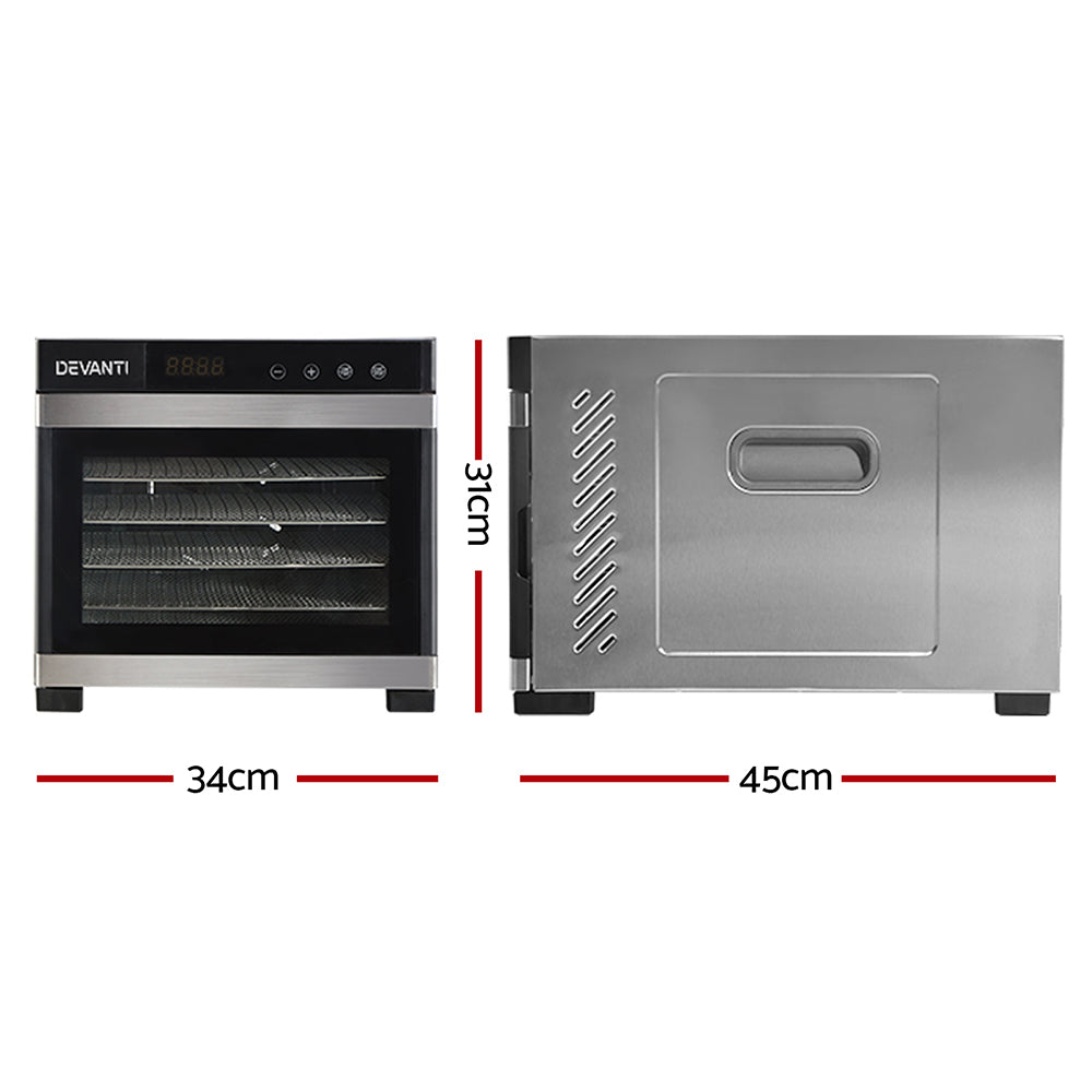 DEVANTi 6 Trays Commercial Food Dehydrator Stainless Steel Fruit Dryer-Appliances &gt; Kitchen Appliances-PEROZ Accessories