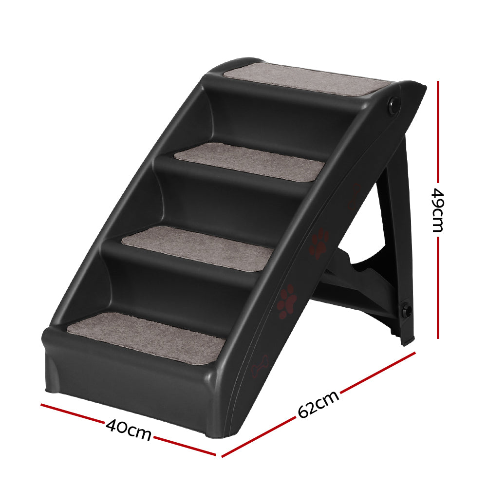 i.Pet Dog Ramp Steps For Bed Sofa Car Pet Stairs Ladder Portable Foldable Black-Pet Care > Dog Supplies-PEROZ Accessories