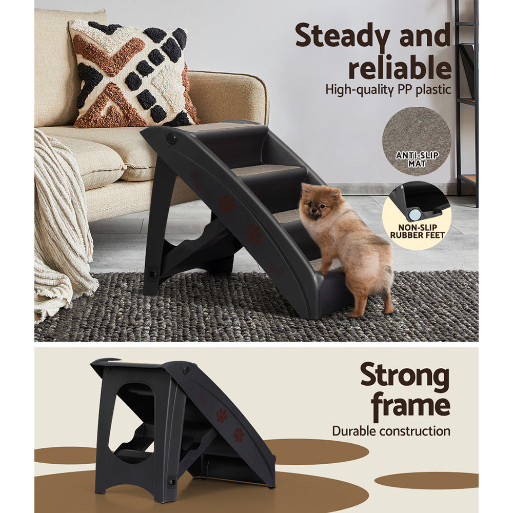 i.Pet Dog Ramp Steps For Bed Sofa Car Pet Stairs Ladder Portable Foldable Black-Pet Care > Dog Supplies-PEROZ Accessories