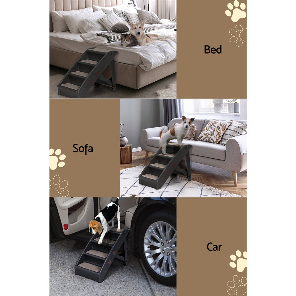 i.Pet Dog Ramp Steps For Bed Sofa Car Pet Stairs Ladder Portable Foldable Black-Pet Care > Dog Supplies-PEROZ Accessories