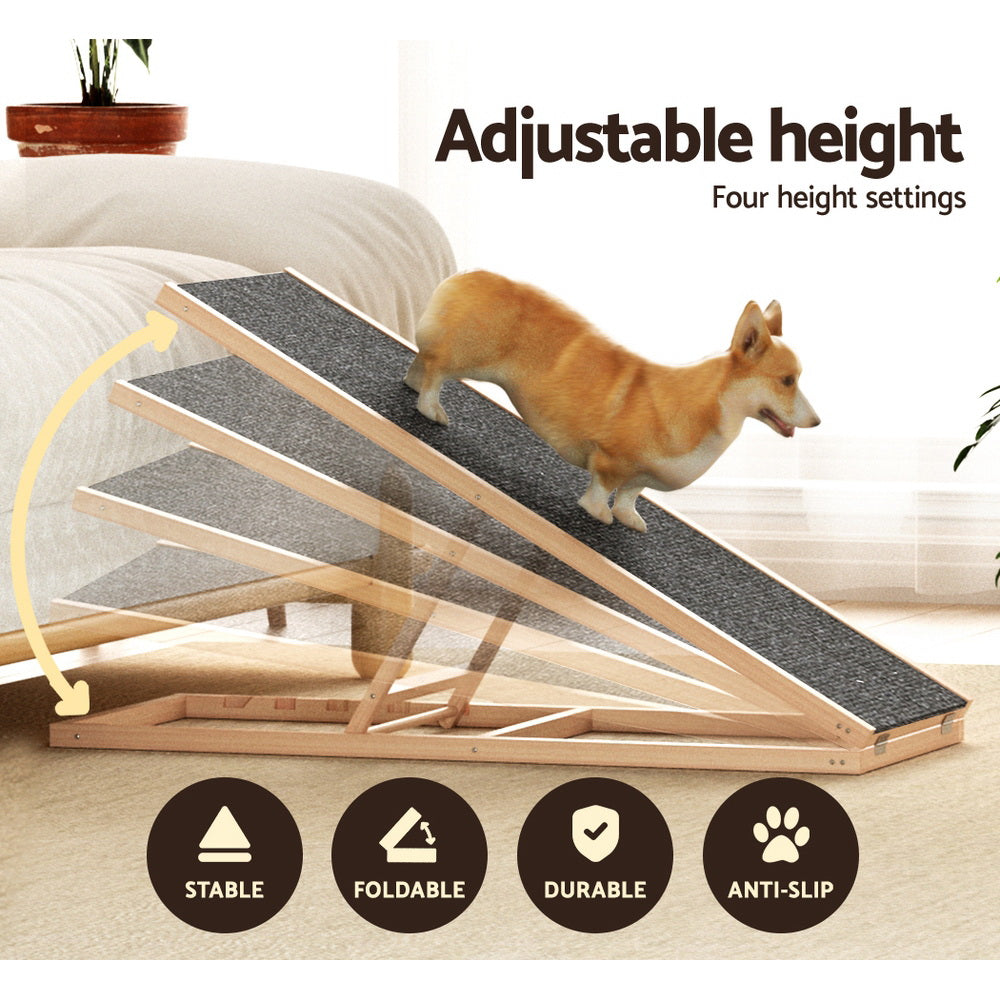 i.Pet Dog Ramp 100cm Adjustable Height Wooden Steps Stairs For Bed Sofa Car Foldable-Pet Care > Dog Supplies-PEROZ Accessories