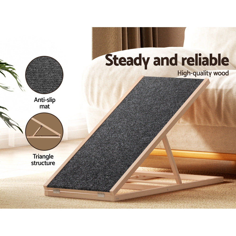 i.Pet Dog Ramp 100cm Adjustable Height Wooden Steps Stairs For Bed Sofa Car Foldable-Pet Care > Dog Supplies-PEROZ Accessories