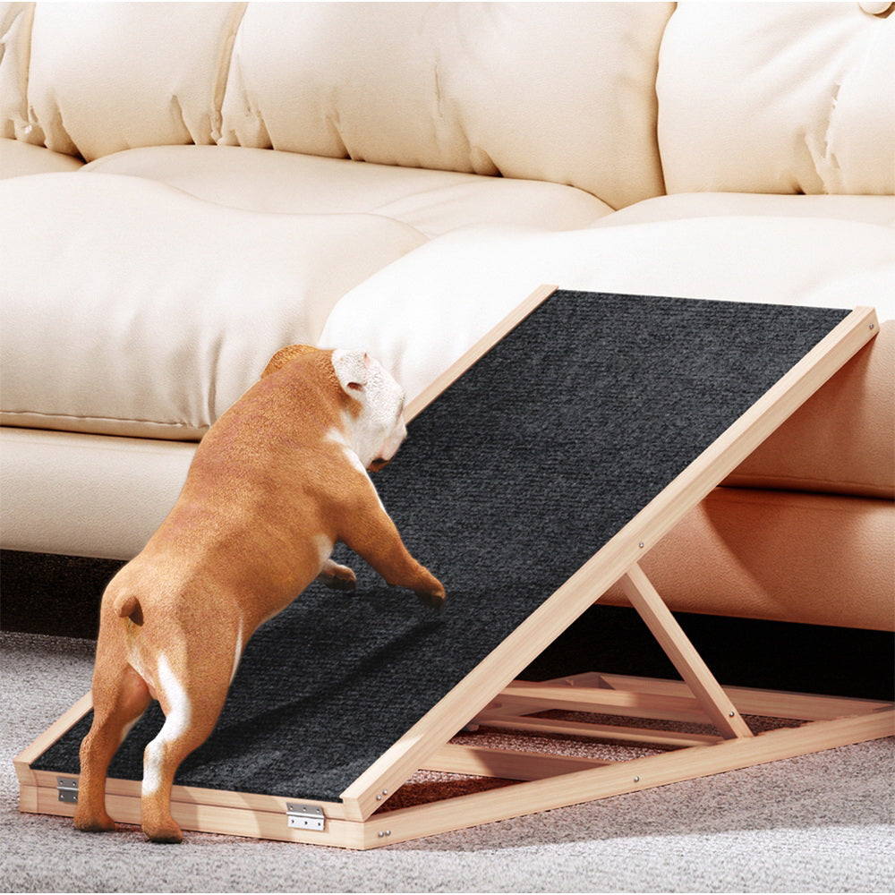 i.Pet Dog Ramp 100cm Adjustable Height Wooden Steps Stairs For Bed Sofa Car Foldable-Pet Care > Dog Supplies-PEROZ Accessories