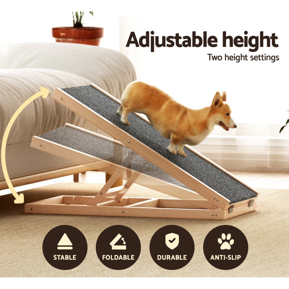 i.Pet Dog Ramp 70cm Adjustable Height Wooden Steps Stairs For Bed Sofa Car Foldable-Pet Care > Dog Supplies-PEROZ Accessories