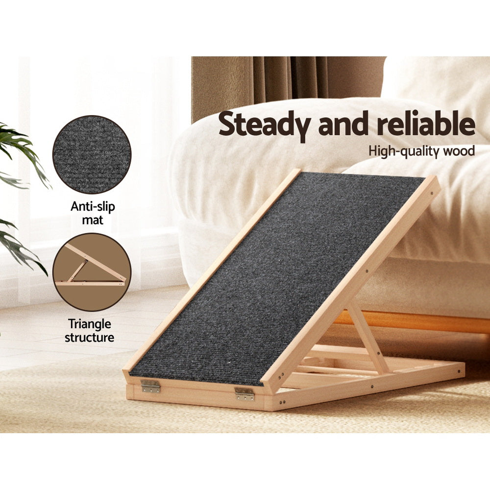 i.Pet Dog Ramp 70cm Adjustable Height Wooden Steps Stairs For Bed Sofa Car Foldable-Pet Care > Dog Supplies-PEROZ Accessories