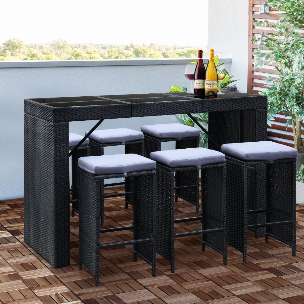 Gardeon 7 Piece Outdoor Dining Table Set - Black-Furniture &gt; Outdoor-PEROZ Accessories