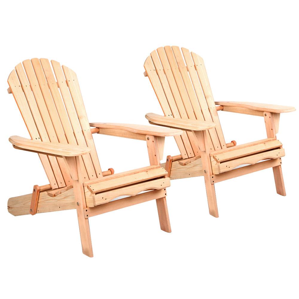 Gardeon Set of 2 Patio Furniture Outdoor Chairs Beach Chair Wooden Adirondack Garden Lounge-Furniture > Outdoor-PEROZ Accessories