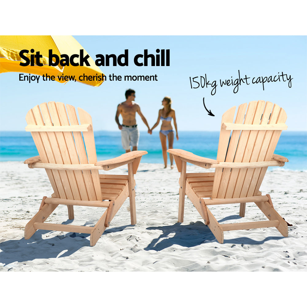 Gardeon Set of 2 Patio Furniture Outdoor Chairs Beach Chair Wooden Adirondack Garden Lounge-Furniture > Outdoor-PEROZ Accessories