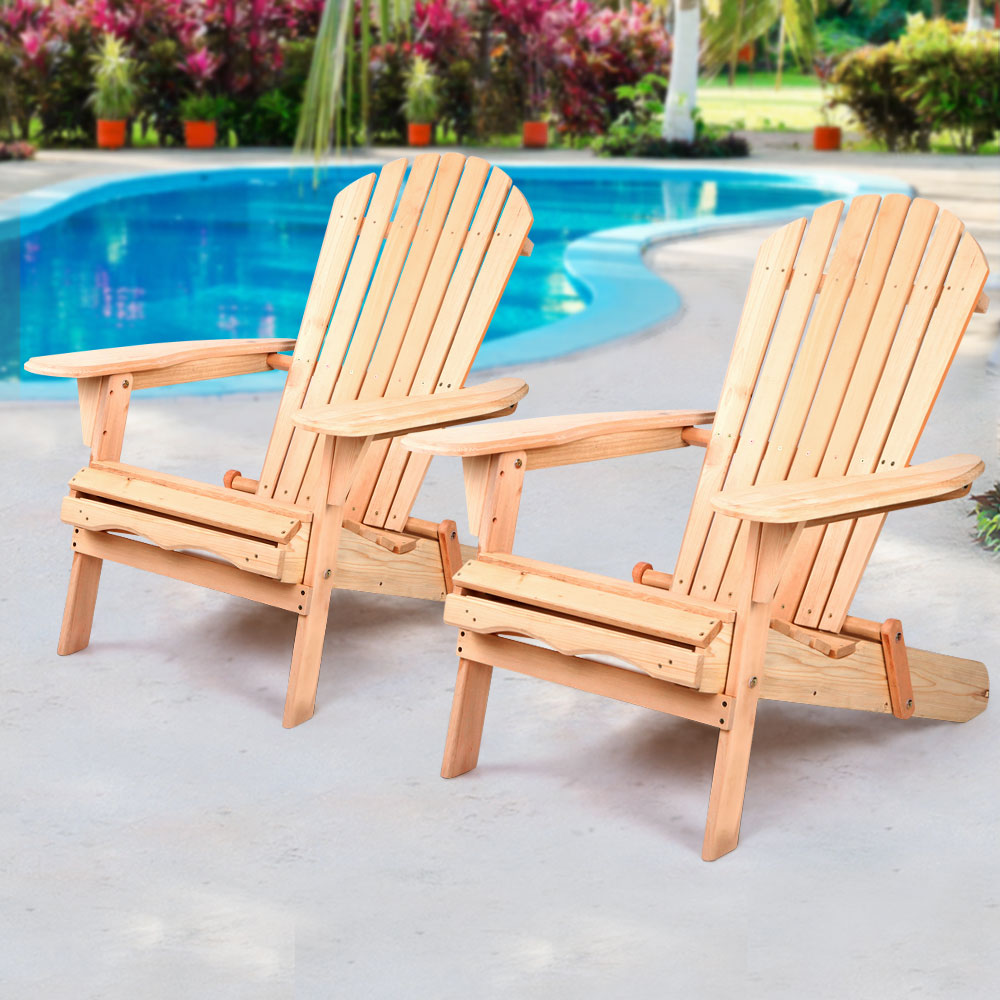 Gardeon Set of 2 Patio Furniture Outdoor Chairs Beach Chair Wooden Adirondack Garden Lounge-Furniture > Outdoor-PEROZ Accessories