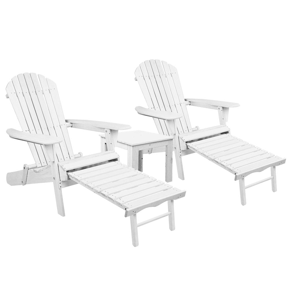 Gardeon 3 Piece Outdoor Adirondack Lounge Beach Chair Set - White-Furniture > Outdoor-PEROZ Accessories