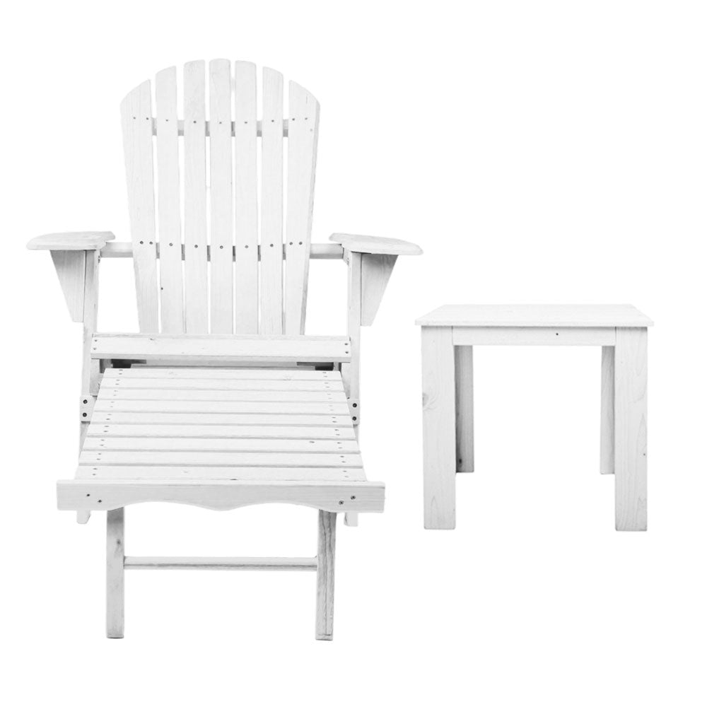 Gardeon 3 Piece Outdoor Adirondack Lounge Beach Chair Set - White-Furniture > Outdoor-PEROZ Accessories