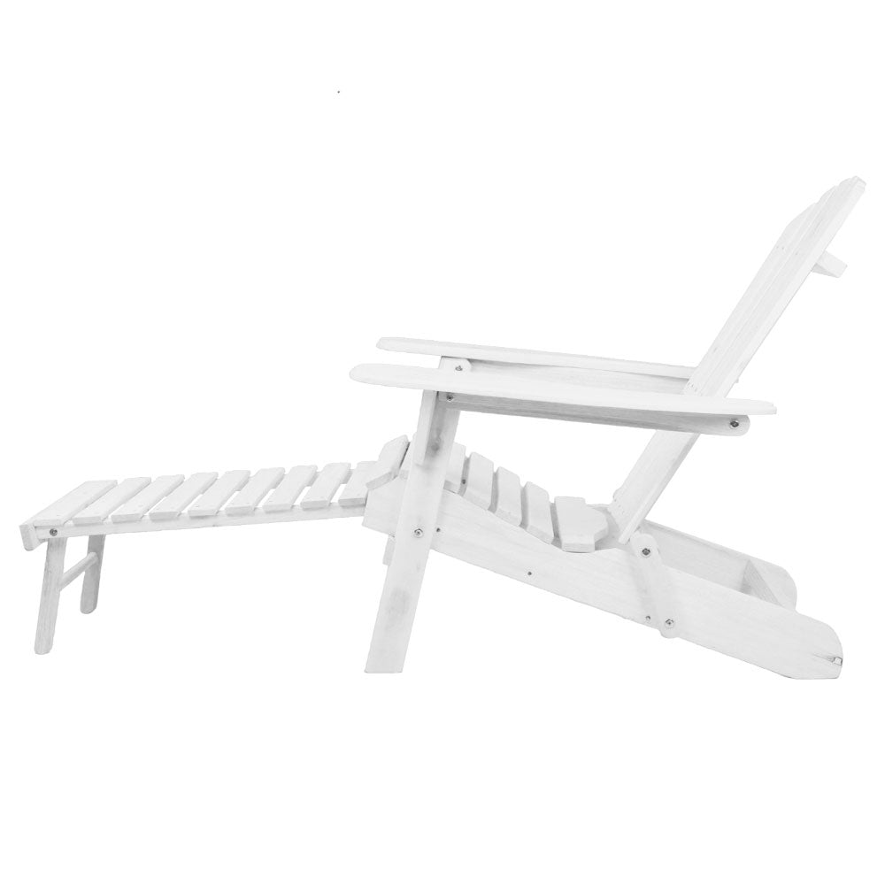 Gardeon 3 Piece Outdoor Adirondack Lounge Beach Chair Set - White-Furniture > Outdoor-PEROZ Accessories
