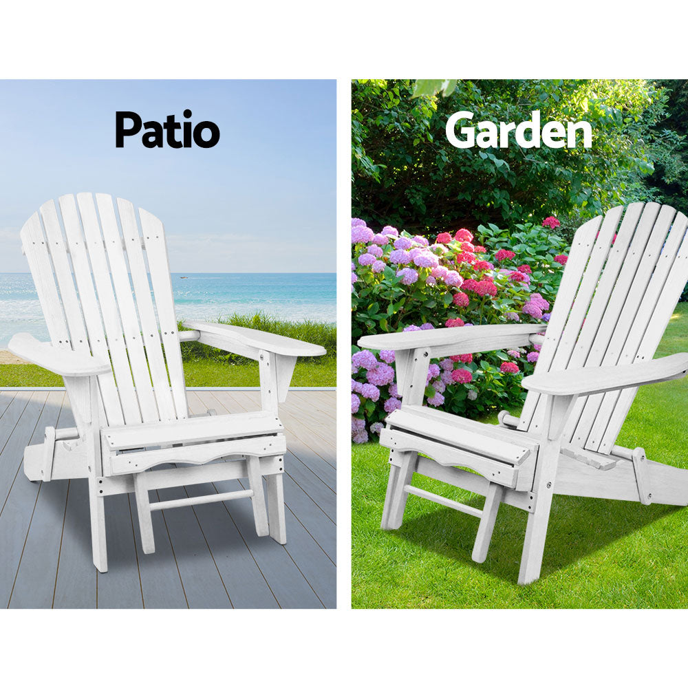 Gardeon 3 Piece Outdoor Adirondack Lounge Beach Chair Set - White-Furniture > Outdoor-PEROZ Accessories