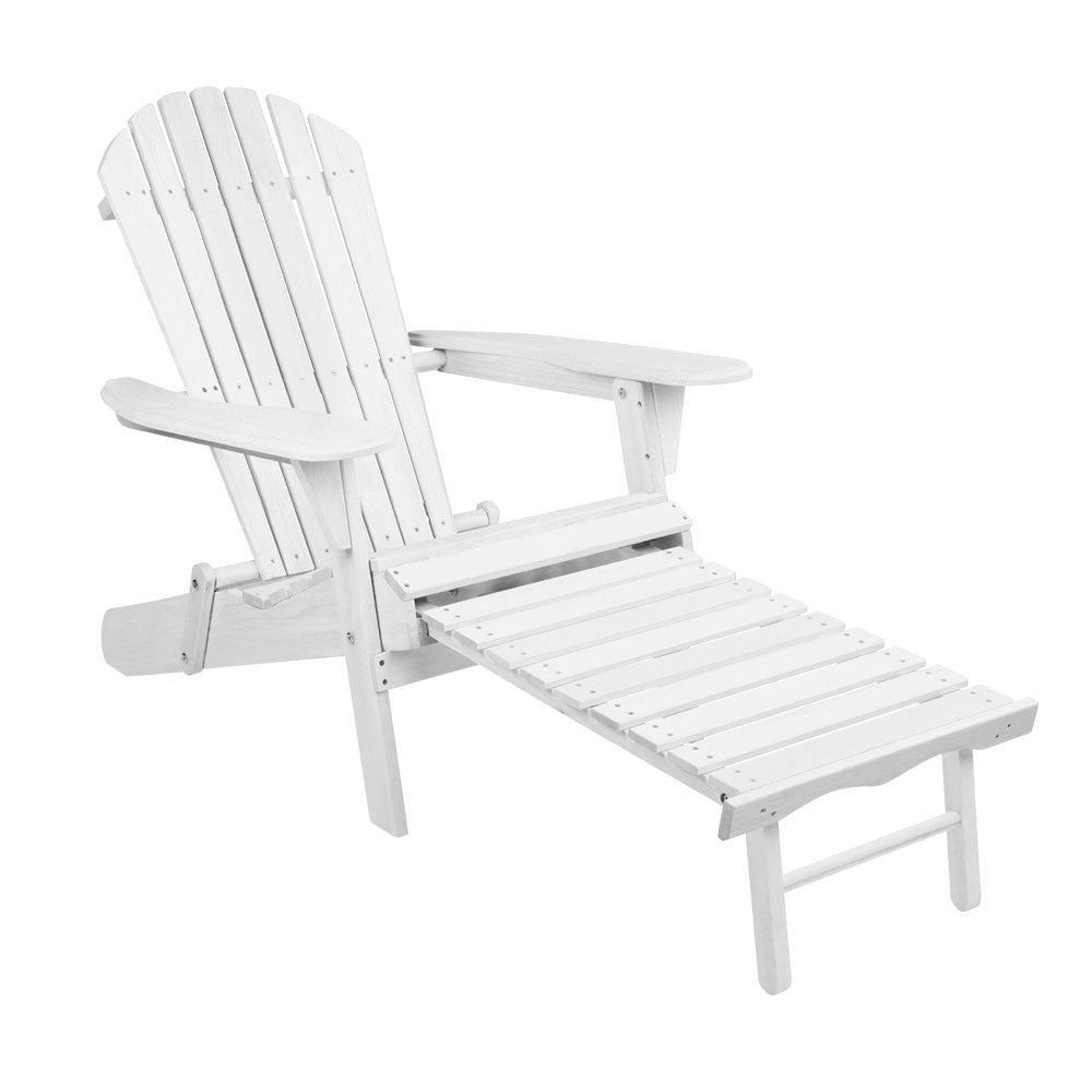 Gardeon Adirondack Beach Chair with Ottoman - White-Furniture > Outdoor-PEROZ Accessories