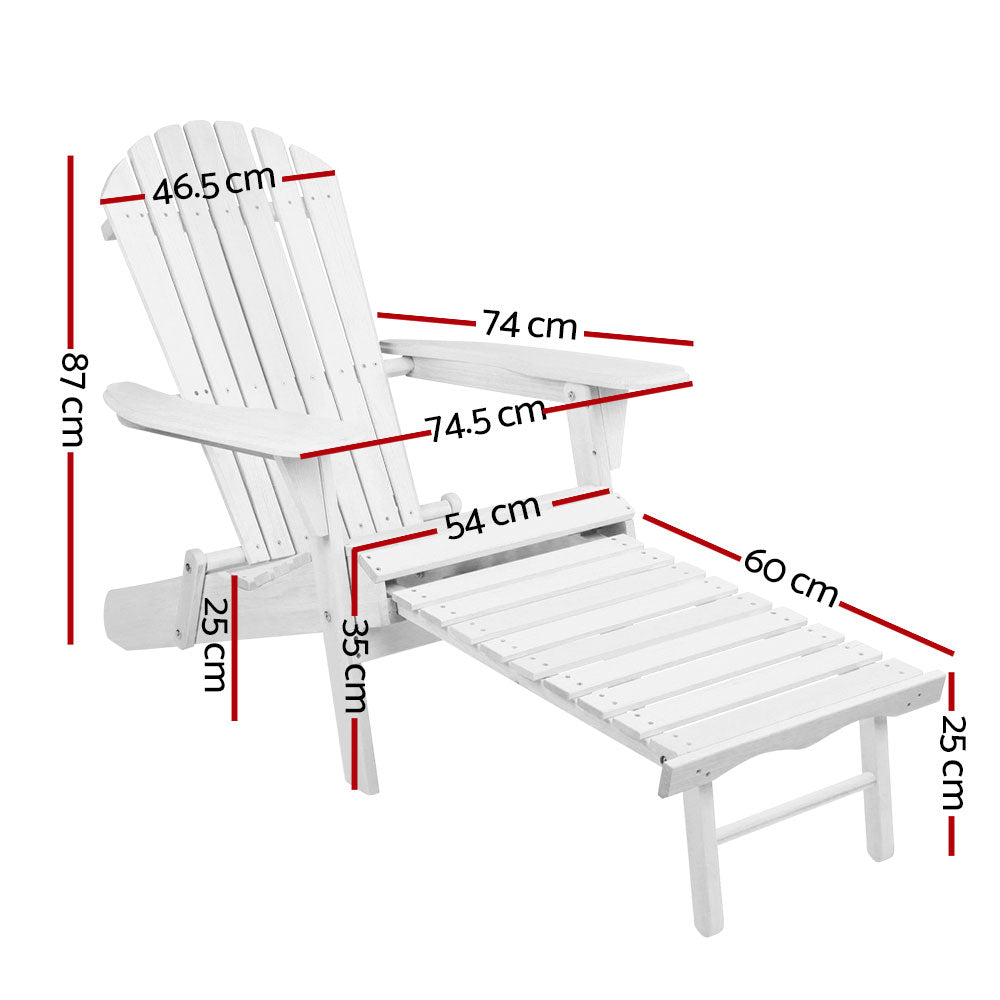 Gardeon Adirondack Beach Chair with Ottoman - White-Furniture > Outdoor-PEROZ Accessories