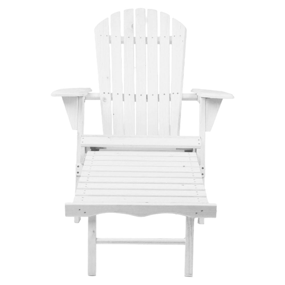 Gardeon Adirondack Beach Chair with Ottoman - White-Furniture > Outdoor-PEROZ Accessories