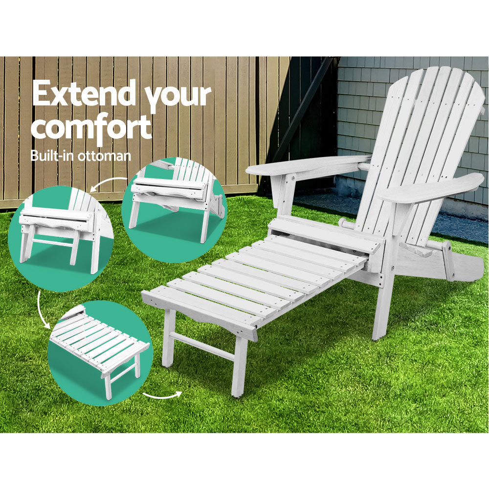 Gardeon Adirondack Beach Chair with Ottoman - White-Furniture > Outdoor-PEROZ Accessories