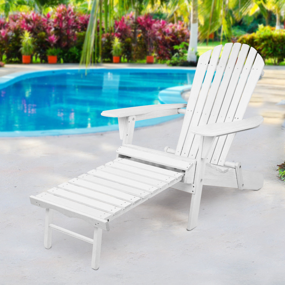 Gardeon Adirondack Beach Chair with Ottoman - White-Furniture > Outdoor-PEROZ Accessories