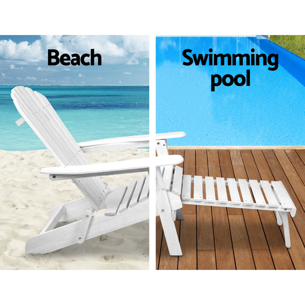 Gardeon Adirondack Beach Chair with Ottoman - White-Furniture > Outdoor-PEROZ Accessories