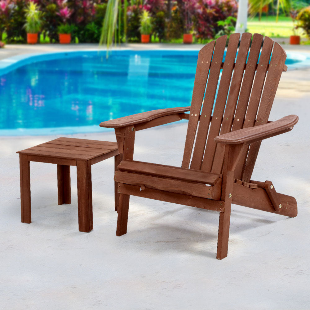 Gardeon Outdoor Folding Beach Camping Chairs Table Set Wooden Adirondack Lounge-Furniture > Outdoor-PEROZ Accessories