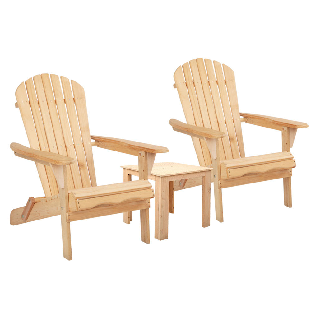 Gardeon 3 Piece Wooden Outdoor Beach Chair and Table Set-Furniture > Outdoor-PEROZ Accessories
