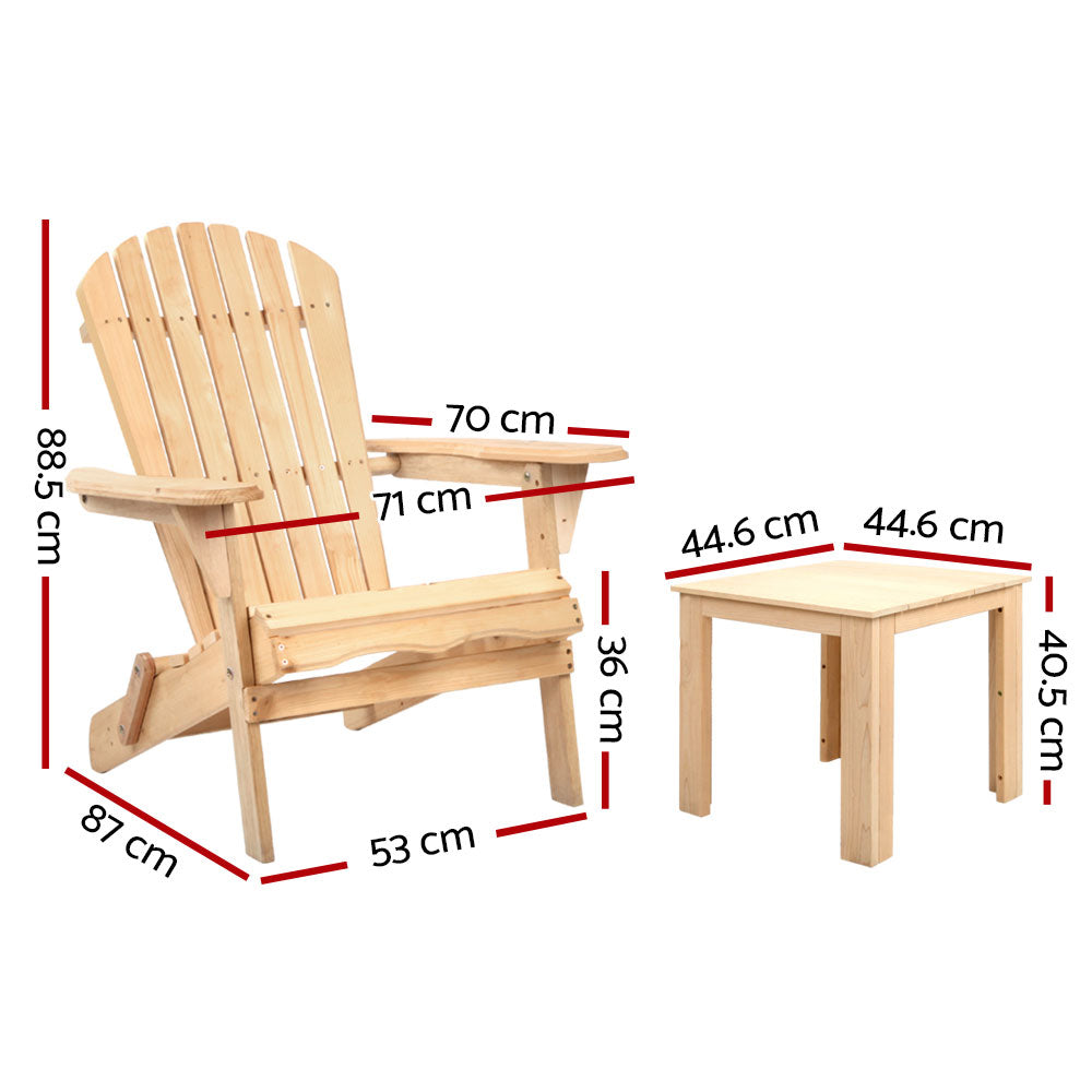 Gardeon 3 Piece Wooden Outdoor Beach Chair and Table Set-Furniture > Outdoor-PEROZ Accessories