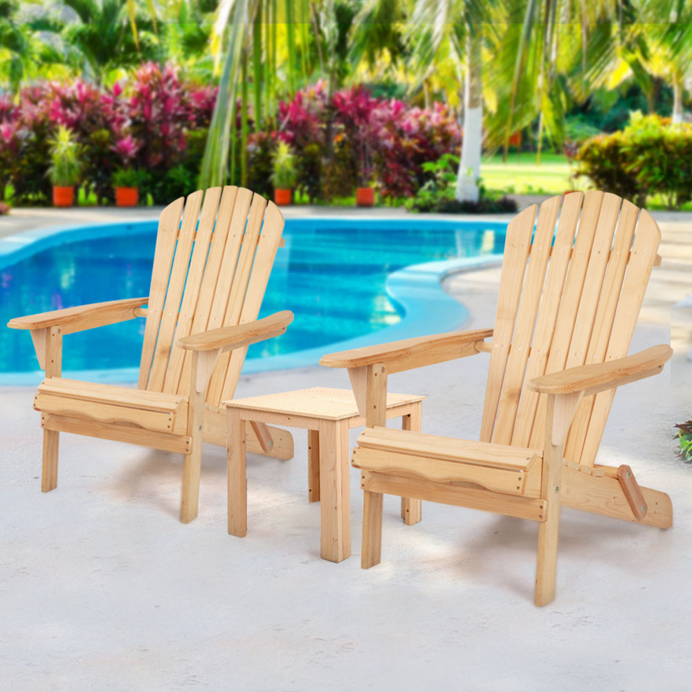 Gardeon 3 Piece Wooden Outdoor Beach Chair and Table Set-Furniture > Outdoor-PEROZ Accessories