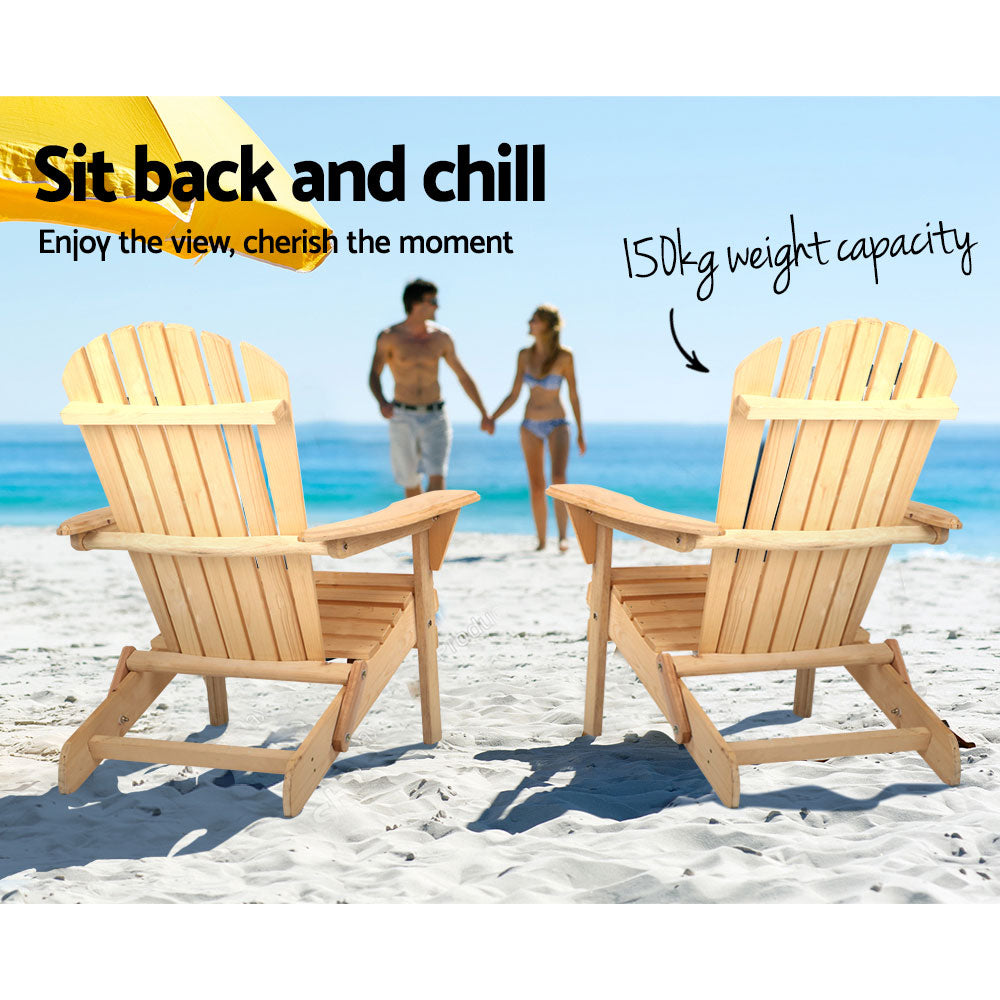 Gardeon 3 Piece Wooden Outdoor Beach Chair and Table Set-Furniture > Outdoor-PEROZ Accessories