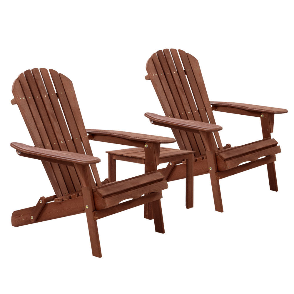 Gardeon 3PC Outdoor Setting Beach Chairs Table Wooden Adirondack Lounge Garden-Furniture > Outdoor-PEROZ Accessories