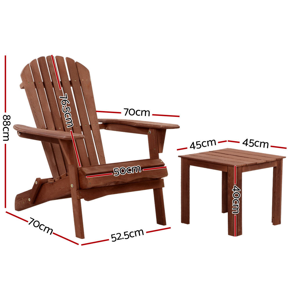 Gardeon 3PC Outdoor Setting Beach Chairs Table Wooden Adirondack Lounge Garden-Furniture > Outdoor-PEROZ Accessories