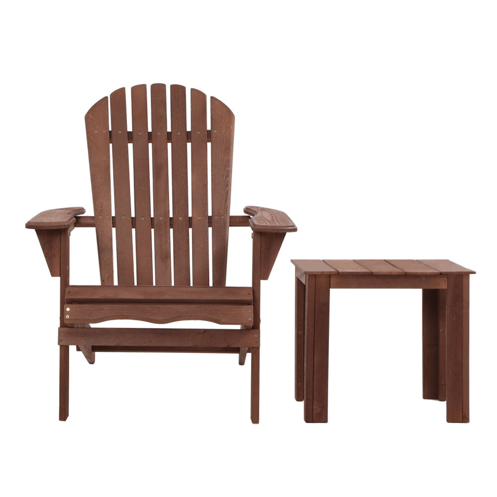 Gardeon 3PC Outdoor Setting Beach Chairs Table Wooden Adirondack Lounge Garden-Furniture > Outdoor-PEROZ Accessories