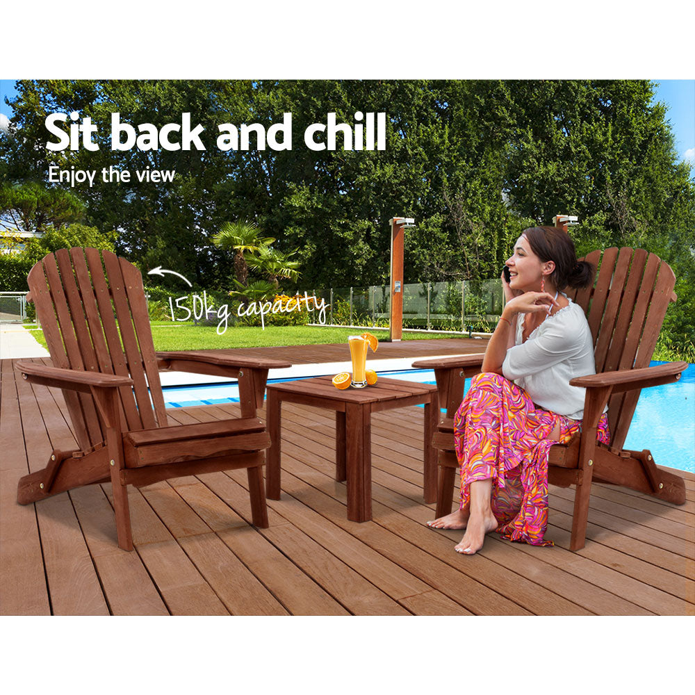 Gardeon 3PC Outdoor Setting Beach Chairs Table Wooden Adirondack Lounge Garden-Furniture > Outdoor-PEROZ Accessories