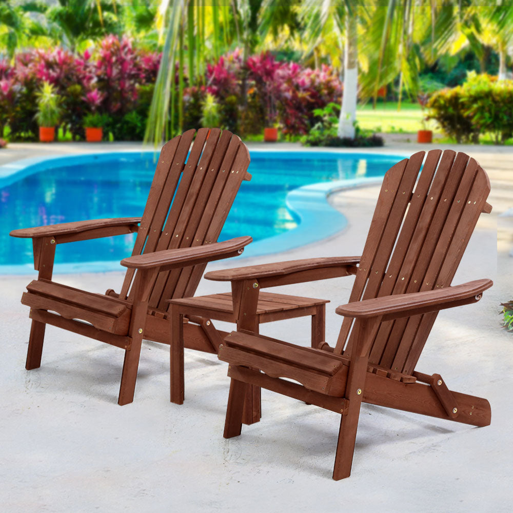 Gardeon 3PC Outdoor Setting Beach Chairs Table Wooden Adirondack Lounge Garden-Furniture > Outdoor-PEROZ Accessories