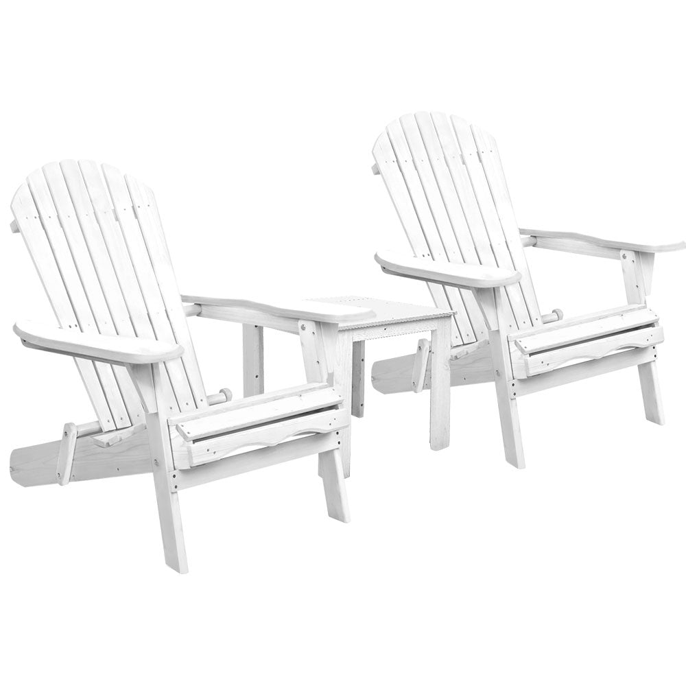 Gardeon 3 Piece Outdoor Adirondack Beach Chair and Table Set - White-Furniture > Outdoor-PEROZ Accessories