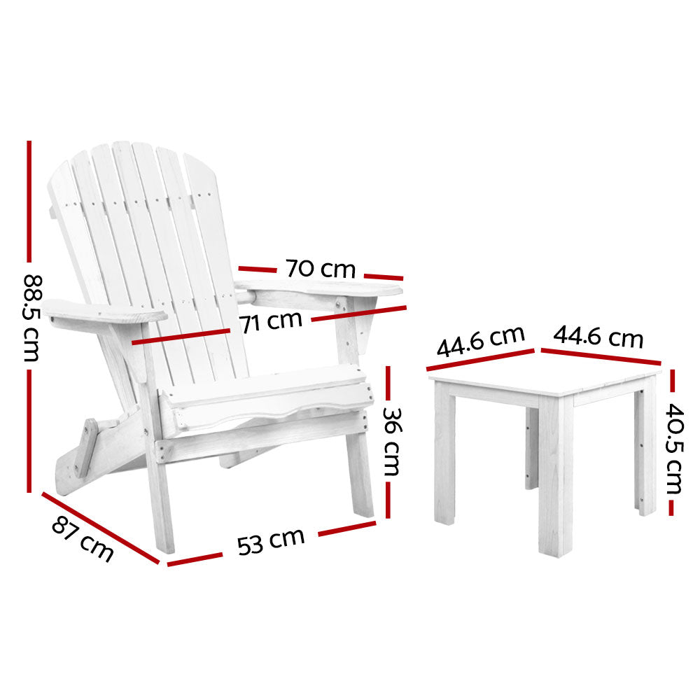 Gardeon 3 Piece Outdoor Adirondack Beach Chair and Table Set - White-Furniture > Outdoor-PEROZ Accessories