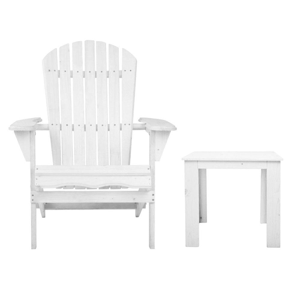Gardeon 3 Piece Outdoor Adirondack Beach Chair and Table Set - White-Furniture > Outdoor-PEROZ Accessories