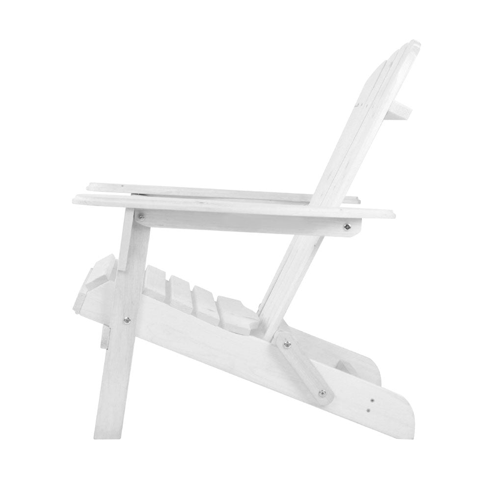 Gardeon 3 Piece Outdoor Adirondack Beach Chair and Table Set - White-Furniture > Outdoor-PEROZ Accessories