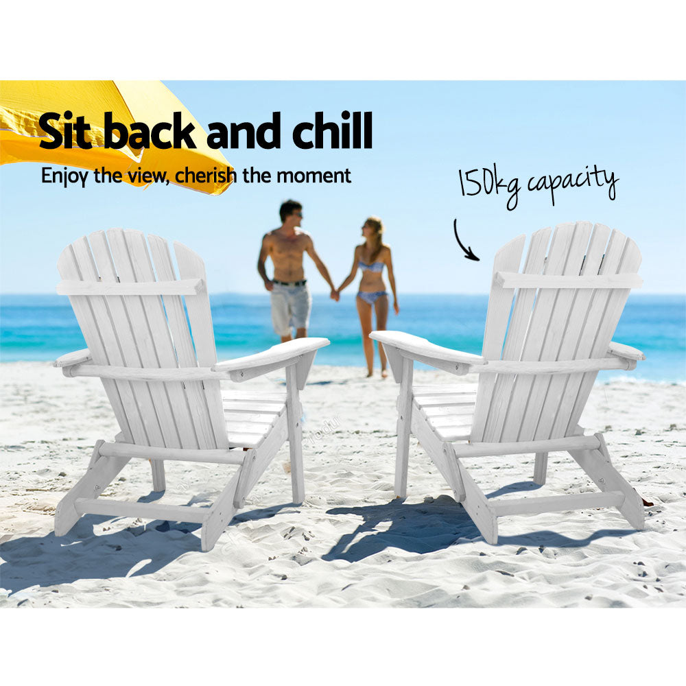 Gardeon 3 Piece Outdoor Adirondack Beach Chair and Table Set - White-Furniture > Outdoor-PEROZ Accessories