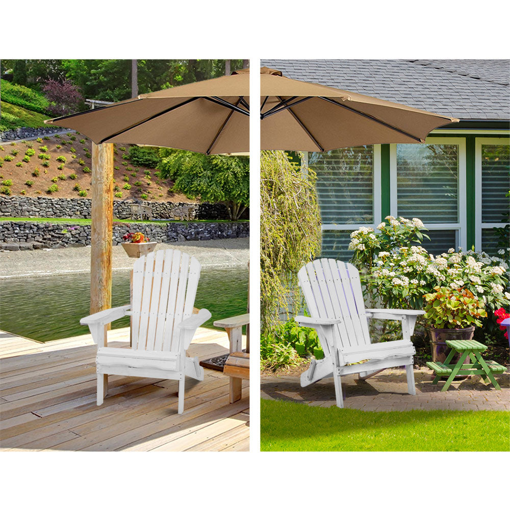 Gardeon 3 Piece Outdoor Adirondack Beach Chair and Table Set - White-Furniture > Outdoor-PEROZ Accessories