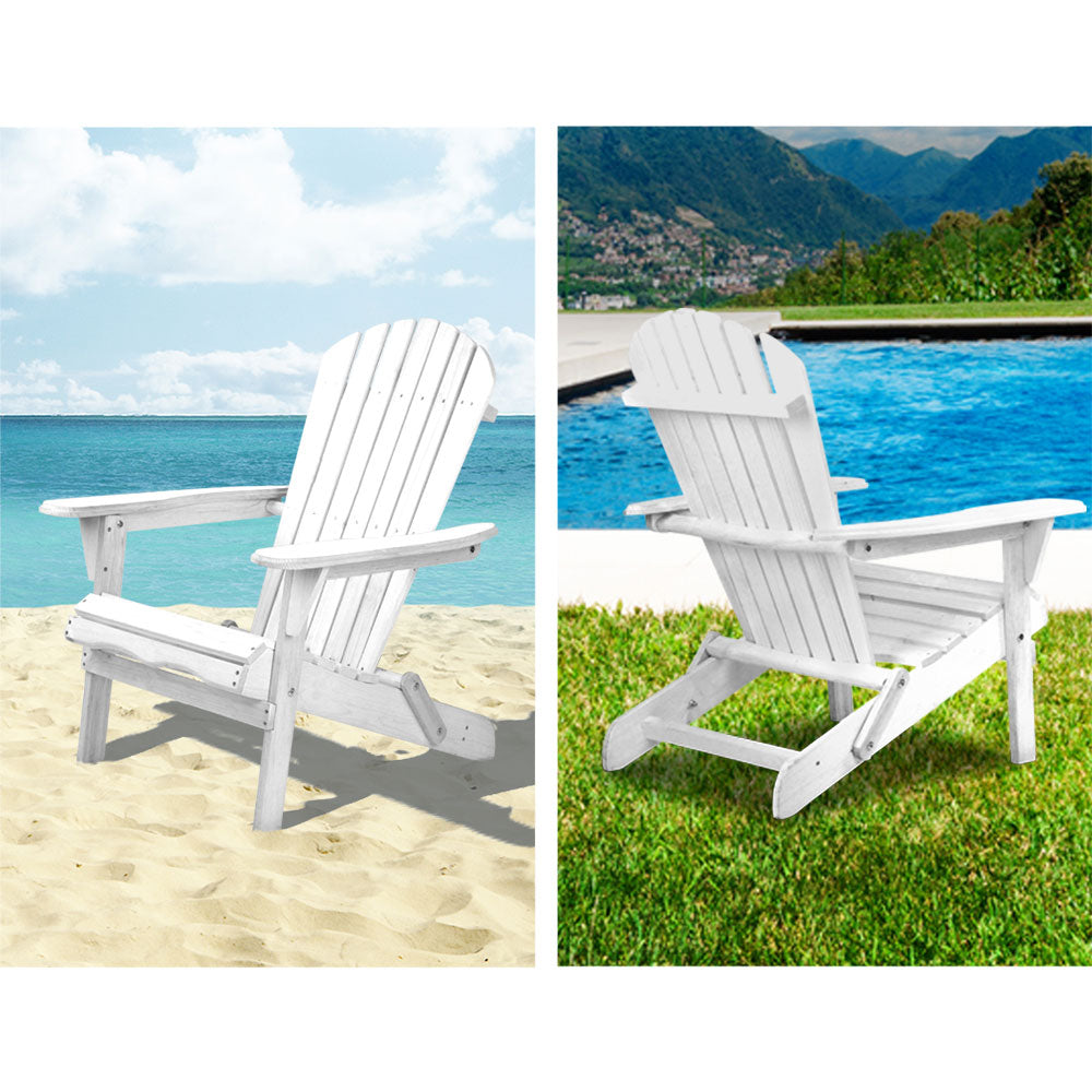 Gardeon 3 Piece Outdoor Adirondack Beach Chair and Table Set - White-Furniture > Outdoor-PEROZ Accessories