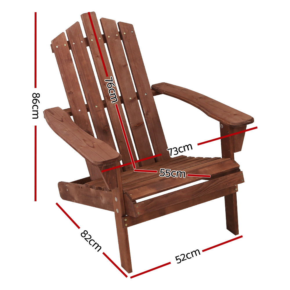 Gardeon Outdoor Sun Lounge Beach Chairs Table Setting Wooden Adirondack Patio Brown Chair-Furniture > Outdoor-PEROZ Accessories