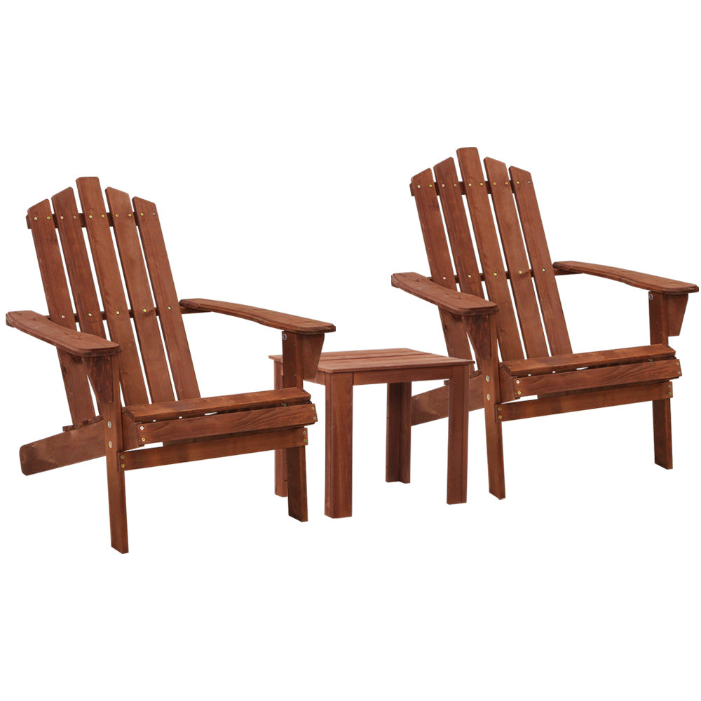 Gardeon Outdoor Sun Lounge Beach Chairs Table Setting Wooden Adirondack Patio Chair Brown-Furniture > Outdoor-PEROZ Accessories