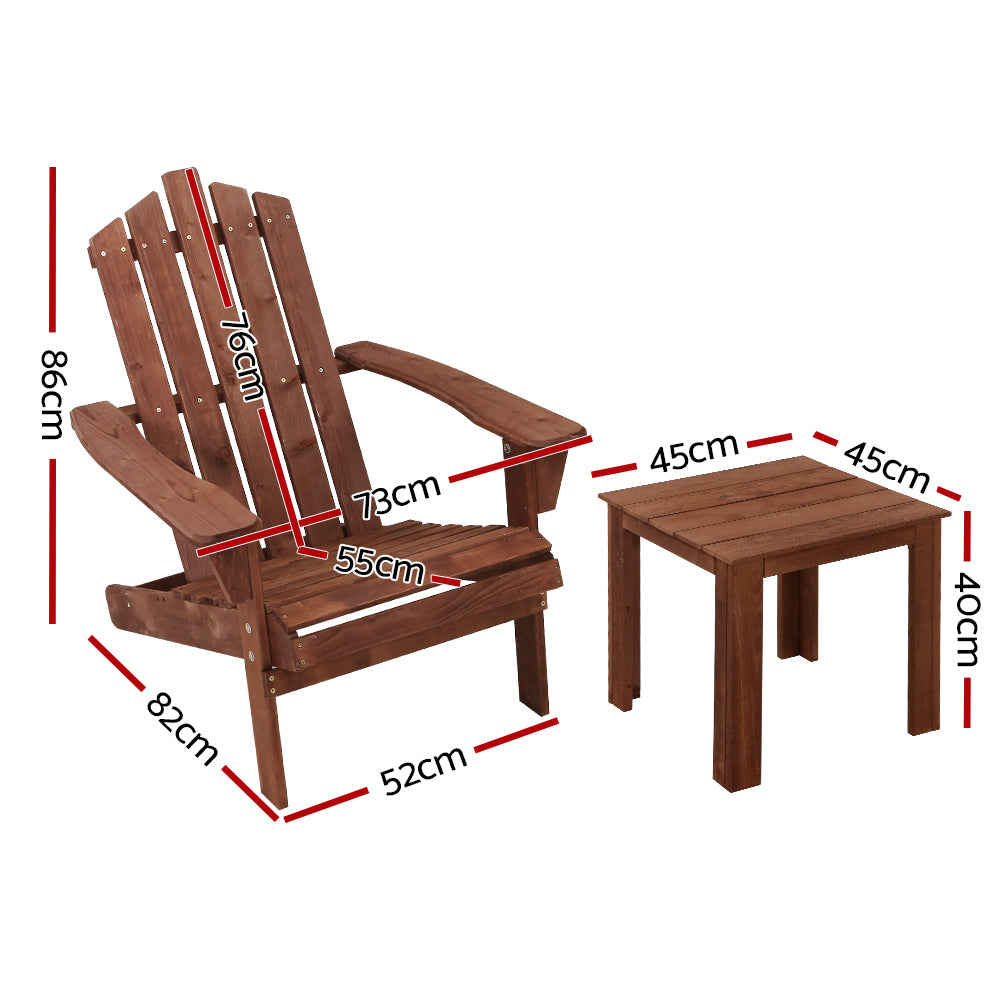 Gardeon Outdoor Sun Lounge Beach Chairs Table Setting Wooden Adirondack Patio Chair Brown-Furniture > Outdoor-PEROZ Accessories